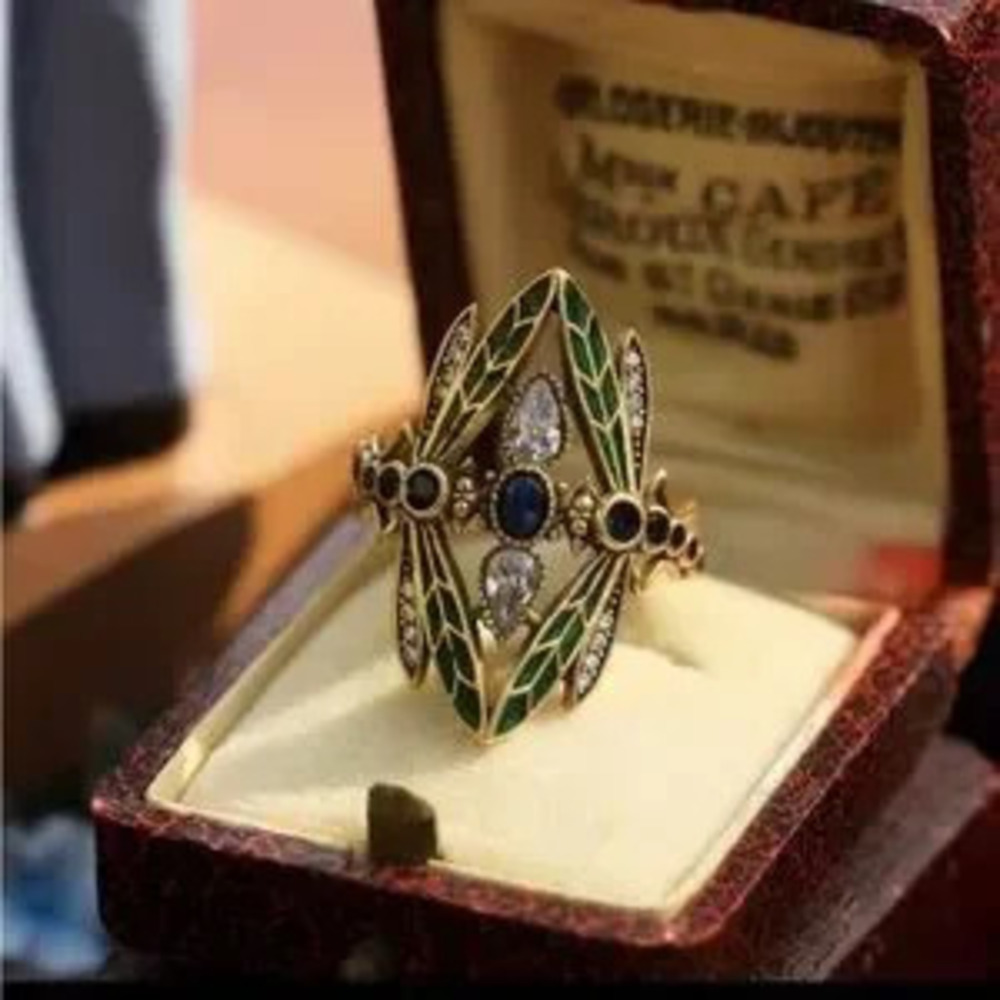 Vintage Enamel Blue Dragonfly Ring